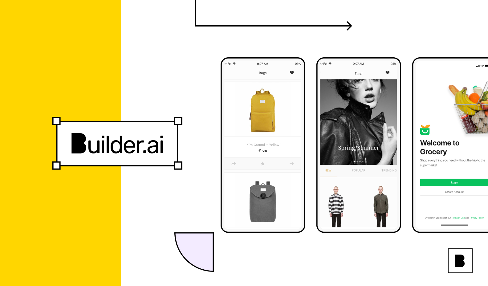 Builder.ai ecommerce app illustration screens