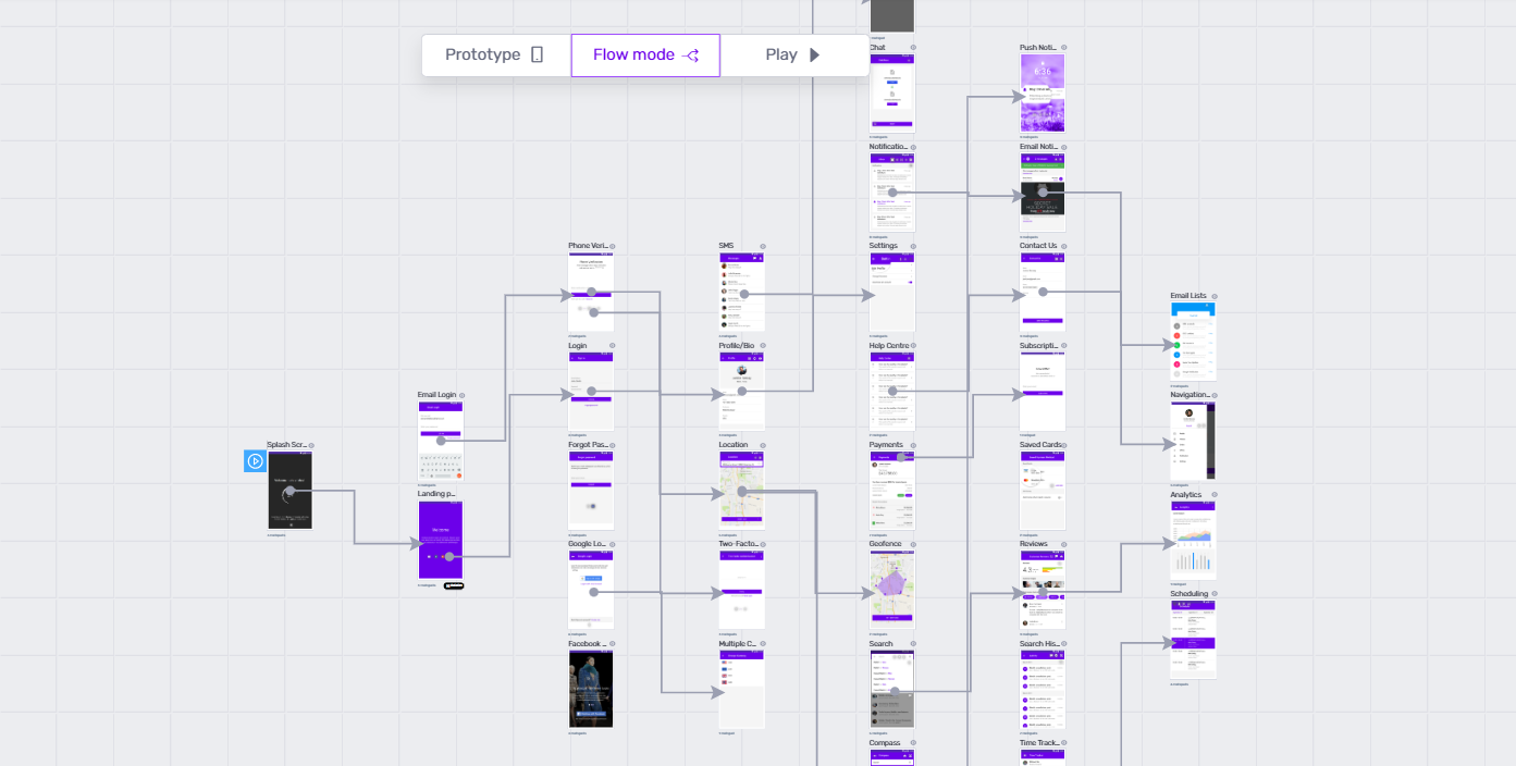 App prototyping screen with flow mode on Builder Now