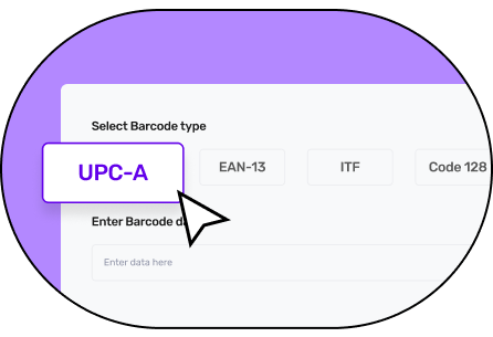 A form to generate a barcode highlighting UPC-A as a selected barcode type